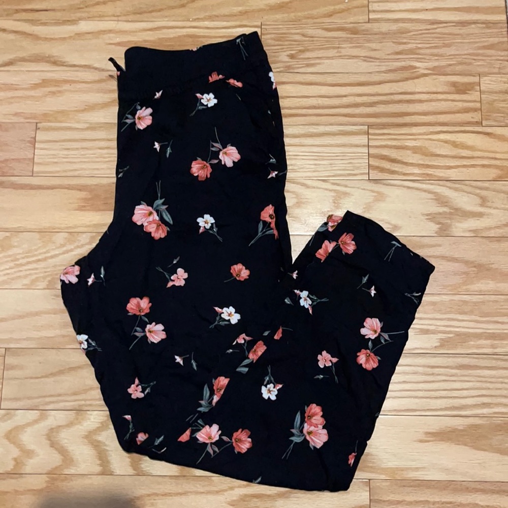 Black Floral Linen Pants